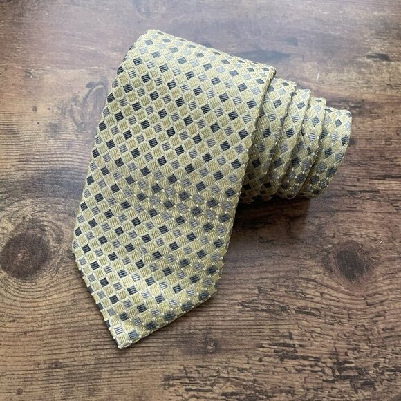 Donald J Trump Signature Collection Tie Gold Gray Silk Diamond Pattern Necktie - Picture 1 of 7